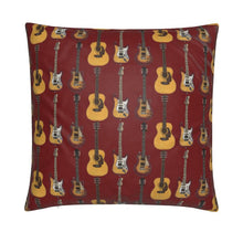 Load image into Gallery viewer, Cushion - Guitars on Dark Red