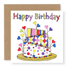 Load image into Gallery viewer, Multi-Colour Cake Stack with Hearts Birthday Card, (BD103)