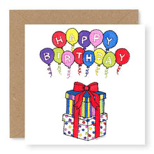 Load image into Gallery viewer, Multi-Colour Balloons & Presents Birthday Card, (BD104)