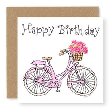 Load image into Gallery viewer, Pink Bike Birthday Card, Hand Finished with Gems (BD19)