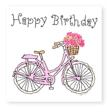 Load image into Gallery viewer, Pink Bike Birthday Card, Hand Finished with Gems (BD19)