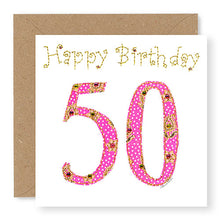 Load image into Gallery viewer, 50th Birthday Card, Age 50 Birthday Card for Her, Hand Finished with Gems (BD29)