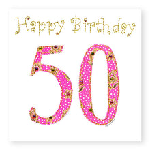 Load image into Gallery viewer, 50th Birthday Card, Age 50 Birthday Card for Her, Hand Finished with Gems (BD29)
