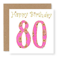 Load image into Gallery viewer, 80th Birthday Card, Age 80 Birthday Card for Her, Hand Finished with Gems (BD32)