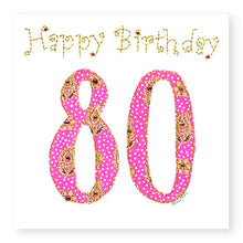 Load image into Gallery viewer, 80th Birthday Card, Age 80 Birthday Card for Her, Hand Finished with Gems (BD32)