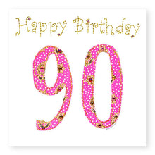 Load image into Gallery viewer, 90th Birthday Card, Age 90 Birthday Card for Her, Hand Finished with Gems (BD33)