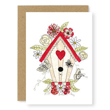 Load image into Gallery viewer, Bird House Blank Card, Hand Finished with Gems (GC13)