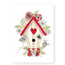 Load image into Gallery viewer, Bird House Blank Card, Hand Finished with Gems (GC13)