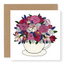 Load image into Gallery viewer, Teacup and Flowers Blank Card, Hand Finished with Gems (GC19)