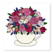 Load image into Gallery viewer, Teacup and Flowers Blank Card, Hand Finished with Gems (GC19)
