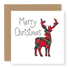 Load image into Gallery viewer, Red Tartan Stag Christmas Card, Hand Finished with a Gem (XMS13-1)