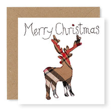 Load image into Gallery viewer, Taupe Tartan Stag Christmas Card, Hand Finished with a Gem (XMS13-2)
