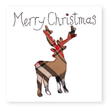 Load image into Gallery viewer, Taupe Tartan Stag Christmas Card, Hand Finished with a Gem (XMS13-2)
