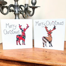 Load image into Gallery viewer, Red Tartan Stag Christmas Card, Hand Finished with a Gem (XMS13-1)
