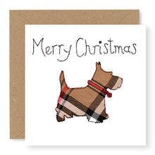 Load image into Gallery viewer, Taupe Scottie Dog Christmas Card, Hand Finished with a Gem (XMS14-2)