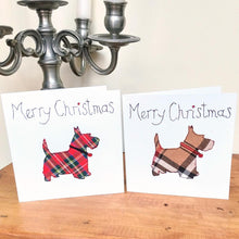 Load image into Gallery viewer, Taupe Scottie Dog Christmas Card, Hand Finished with a Gem (XMS14-2)