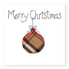 Load image into Gallery viewer, Taupe Christmas Tree Bauble Christmas Card, Hand Finished with a Gem (XMS15-2)