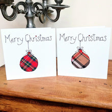 Load image into Gallery viewer, Taupe Christmas Tree Bauble Christmas Card, Hand Finished with a Gem (XMS15-2)