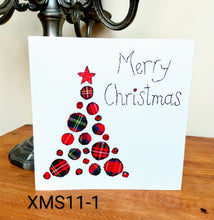 Load image into Gallery viewer, Set of 6 Red Tartan Christmas Cards, Hand Finished with Gems