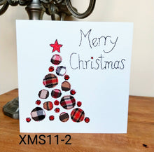 Load image into Gallery viewer, Set of 6 Taupe Tartan Christmas Cards, Hand Finished with Gems