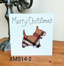 Load image into Gallery viewer, Set of 6 Taupe Tartan Christmas Cards, Hand Finished with Gems