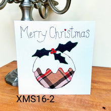 Load image into Gallery viewer, Set of 6 Taupe Tartan Christmas Cards, Hand Finished with Gems