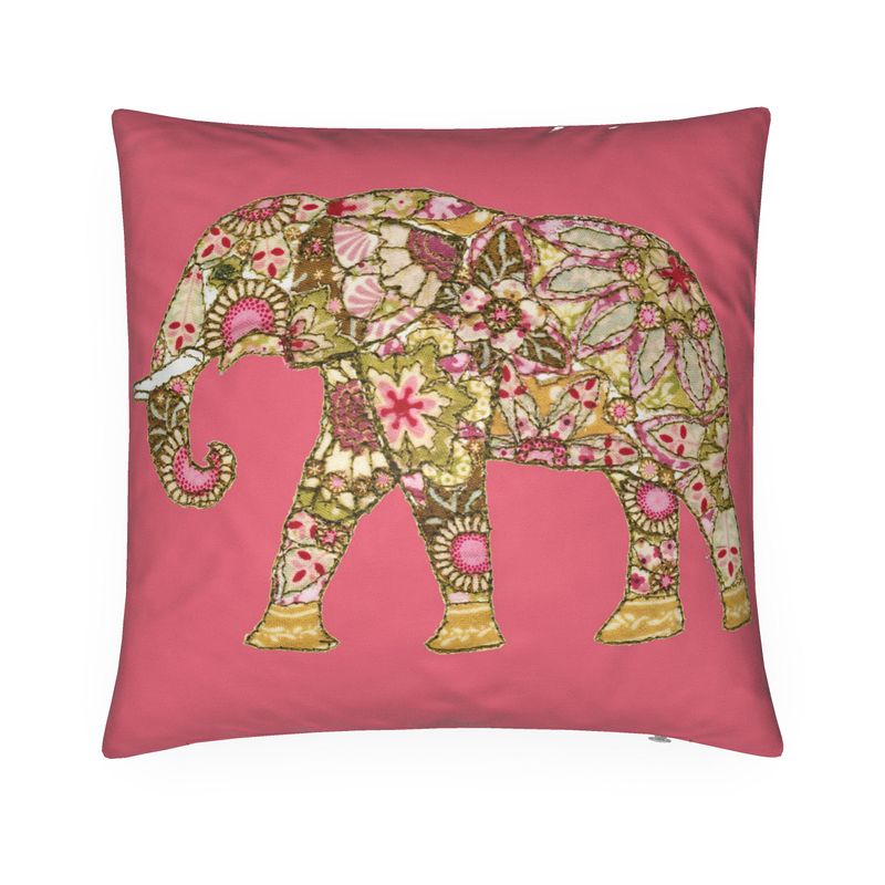 Cushion - Elephant on Coral Pink