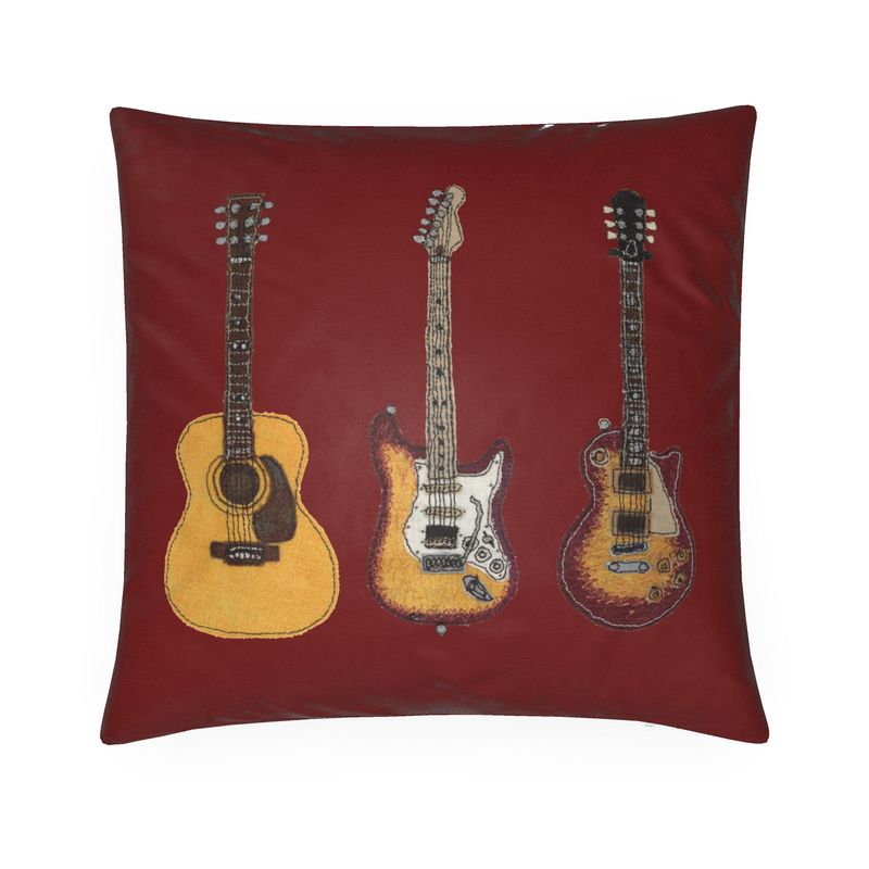 Cushion - Guitars on Dark Red