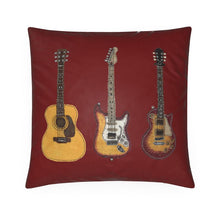 Load image into Gallery viewer, Cushion - Guitars on Dark Red
