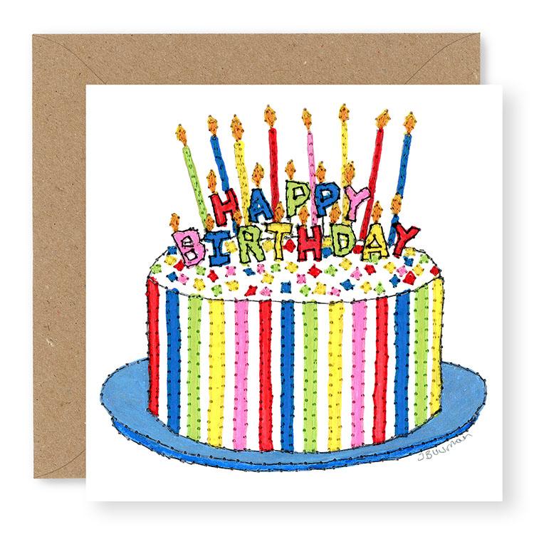 Multi-Colour Cake with Candles Birthday Card, (BD102)