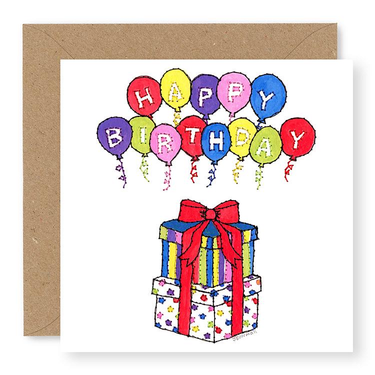Multi-Colour Balloons & Presents Birthday Card, (BD104)