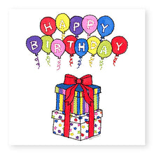 Load image into Gallery viewer, Multi-Colour Balloons &amp; Presents Birthday Card, (BD104)
