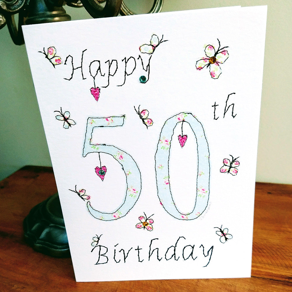 50th Birthday Card, Age 50 Birthday Card for Her, Hand Finished with Gems (BD11)