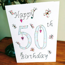 Load image into Gallery viewer, 50th Birthday Card, Age 50 Birthday Card for Her, Hand Finished with Gems (BD11)
