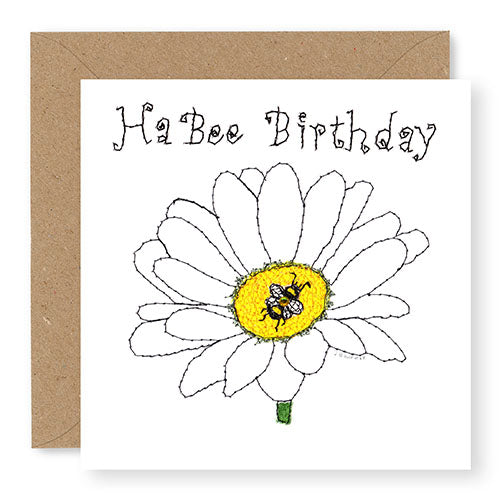 Bee and Daisy Birthday Card, Hand Finished with a Gem (BD16)