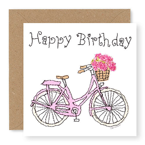 Pink Bike Birthday Card, Hand Finished with Gems (BD19)
