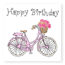 Load image into Gallery viewer, Pink Bike Birthday Card, Hand Finished with Gems (BD19)
