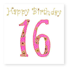 Load image into Gallery viewer, 16th Birthday Card, Girl&#39;s Age 16 Birthday Card, Hand Finished with Gems (BD24)
