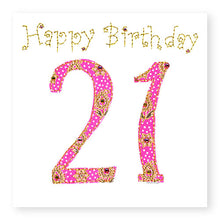 Load image into Gallery viewer, 21st Birthday Card, Age 21 Birthday Card for Her, Hand Finished with Gems (BD26)
