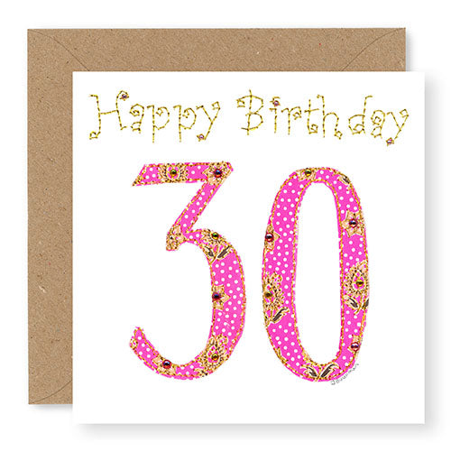 30th Birthday Card, Age 30 Birthday Card for Her, Hand Finished with Gems (BD27)