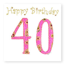 Load image into Gallery viewer, 40th Birthday Card, Age 40 Birthday Card for Her, Hand Finished with Gems (BD28)
