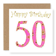 Load image into Gallery viewer, 50th Birthday Card, Age 50 Birthday Card for Her, Hand Finished with Gems (BD29)
