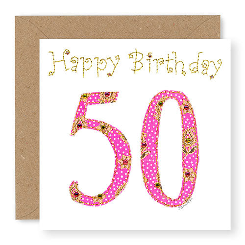 50th Birthday Card, Age 50 Birthday Card for Her, Hand Finished with Gems (BD29)