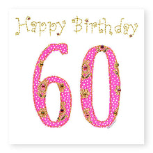 Load image into Gallery viewer, 60th Birthday Card, Age 60 Birthday Card for Her, Hand Finished with Gems (BD30)
