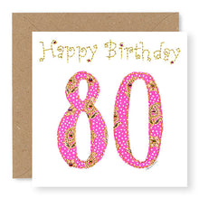 Load image into Gallery viewer, 80th Birthday Card, Age 80 Birthday Card for Her, Hand Finished with Gems (BD32)
