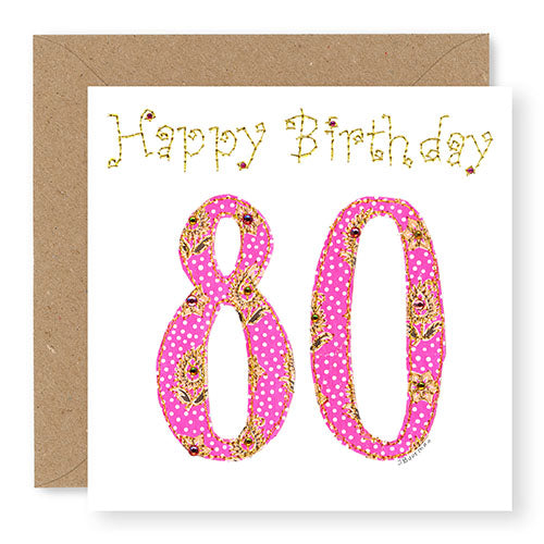 80th Birthday Card, Age 80 Birthday Card for Her, Hand Finished with Gems (BD32)