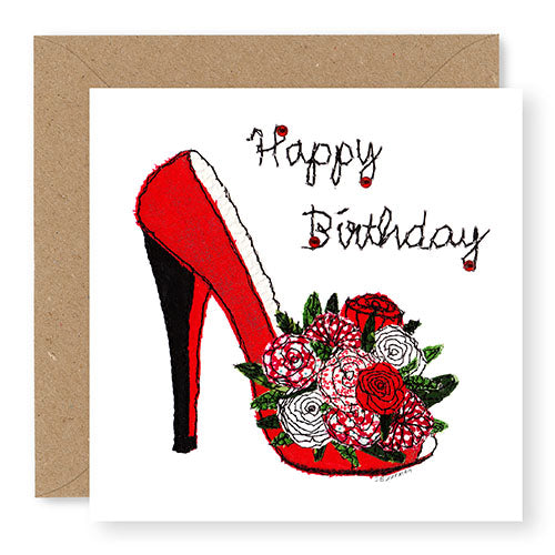 Red Shoe Birthday Card, Hand Finished with Gems (BD38)