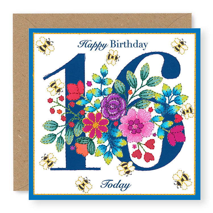 Bouquet Age 16 Birthday Card, (BQ030)
