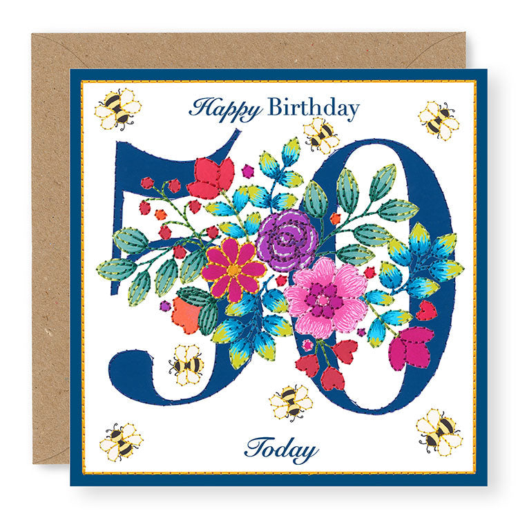 Bouquet Age 50 Birthday Card, (BQ035)