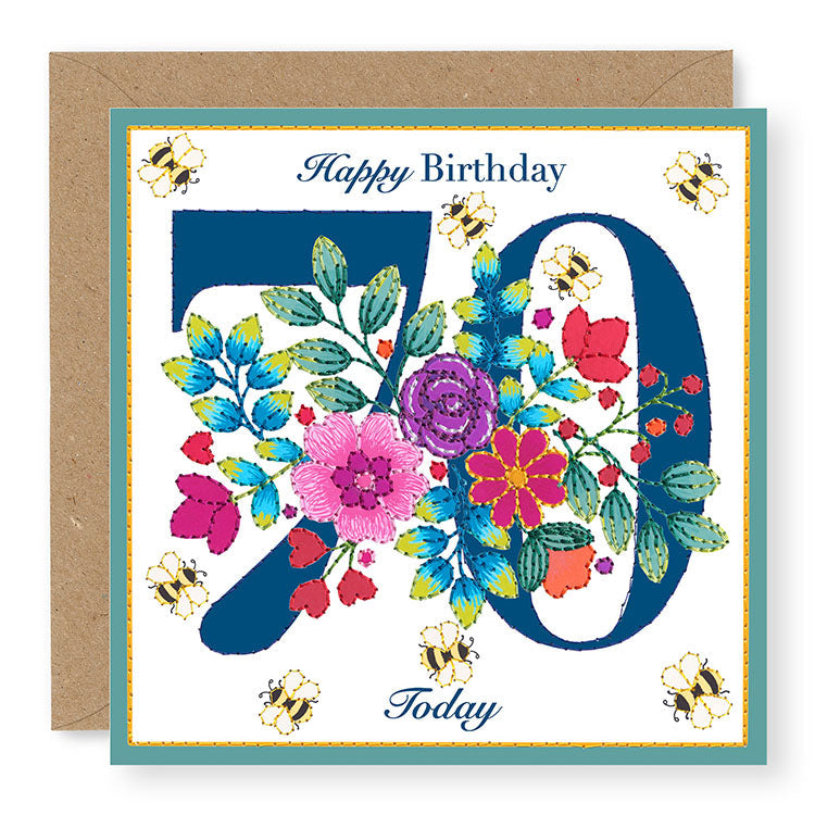 Bouquet Age 70 Birthday Card, (BQ037)